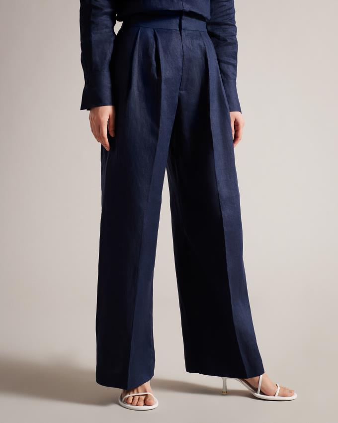 Pantalon Ted Baker Tailored Linen Wide Leg Bleu Marine Femme | VIH-11137255